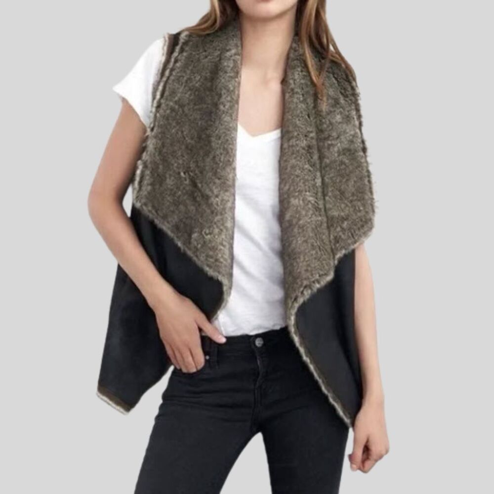 VELVET BY GRAHAM & SPENCER Women's Faux Fur Suede Vest Black/ Gray Size M